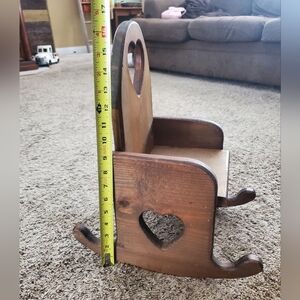 Antique Wooden Rocking Chair With Heart Cutouts Toddler Size